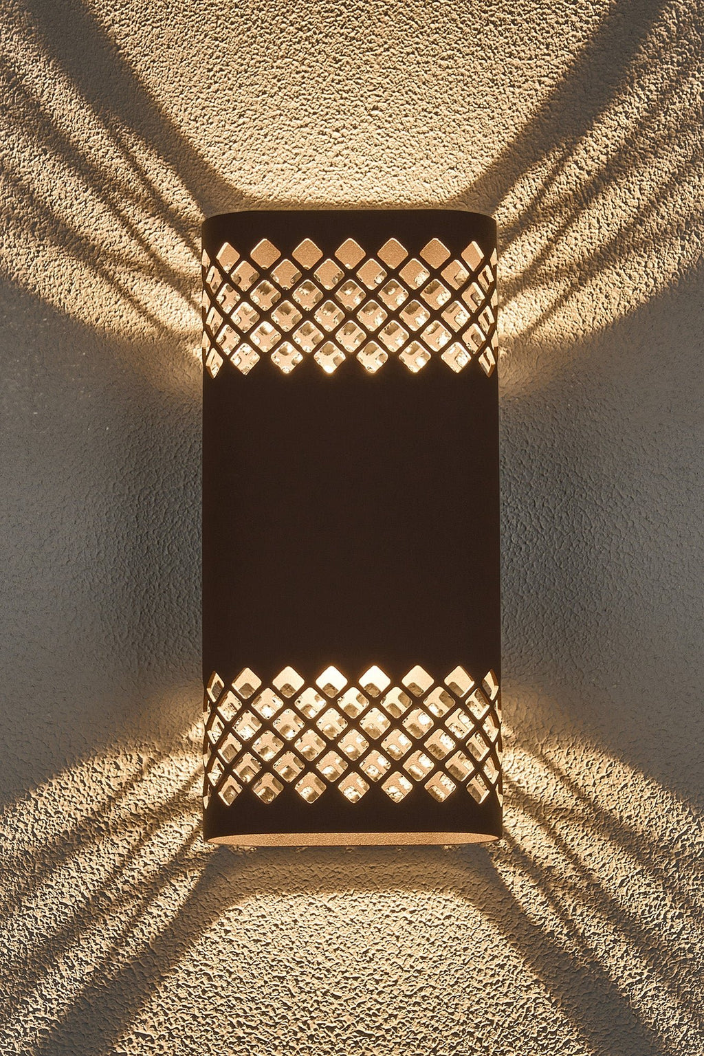 Luminosity Designs Ltd - Zane Wall Lamp With 125 x 260mm Mesh Diamond Pattern Shade, 2 x 6.5W LED, 3000K, 900lm, IP65 - Luminosity Designs Ltd