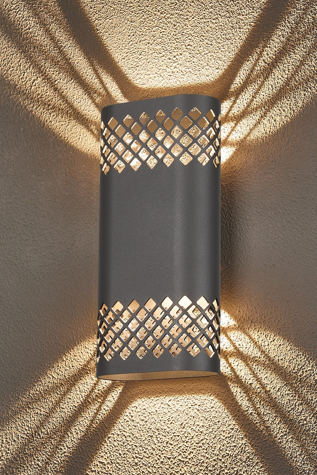 Luminosity Designs Ltd - Zane Wall Lamp With 125 x 260mm Mesh Diamond Pattern Shade, 2 x 6.5W LED, 3000K, 900lm, IP65 - Luminosity Designs Ltd