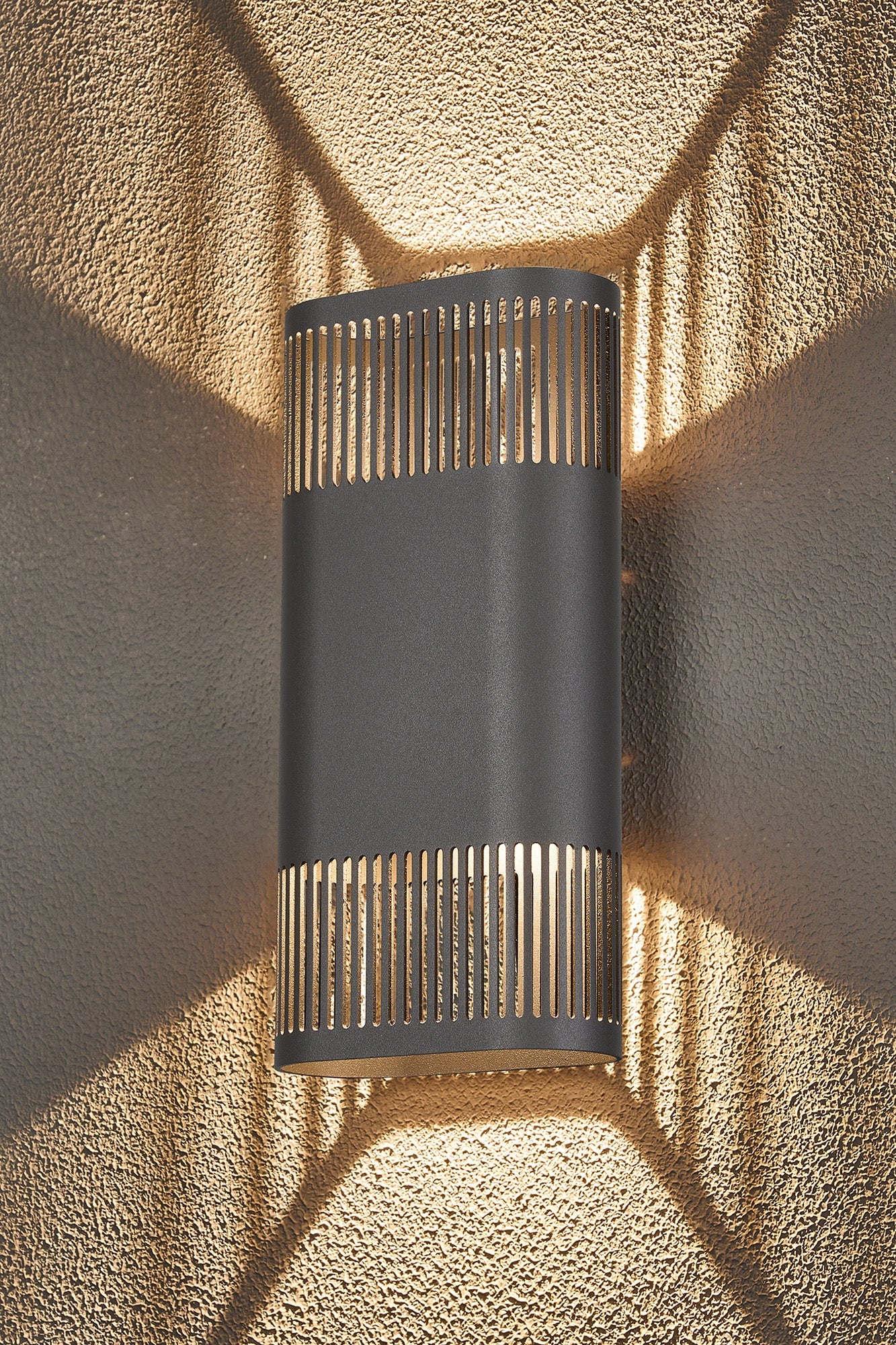 Luminosity Designs Ltd - Zane Wall Lamp With 125 x 260mm Mesh Line Pattern Shade, 2 x 6.5W LED, 3000K, 900lm, IP65 - Luminosity Designs Ltd