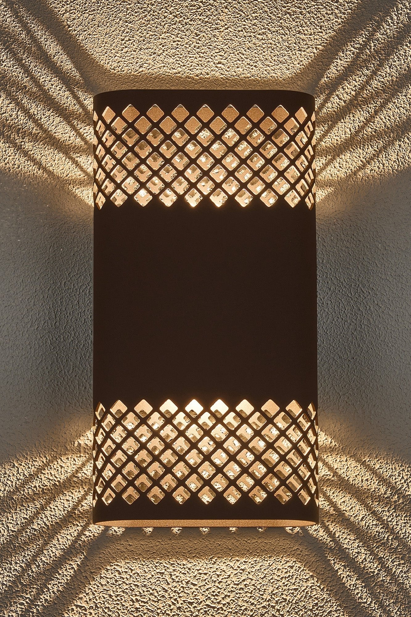 Luminosity Designs Ltd - Zane Wall Lamp With 160 x 305mm Mesh Diamond Pattern Shade, 2 x 6.5W LED, 3000K, 900lm, IP6 - Luminosity Designs Ltd