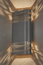 Zane Wall Lamp With 160 x 305mm Mesh Waves Pattern Shade, 2 x 6.5W LED, 3000K, 900lm, IP65