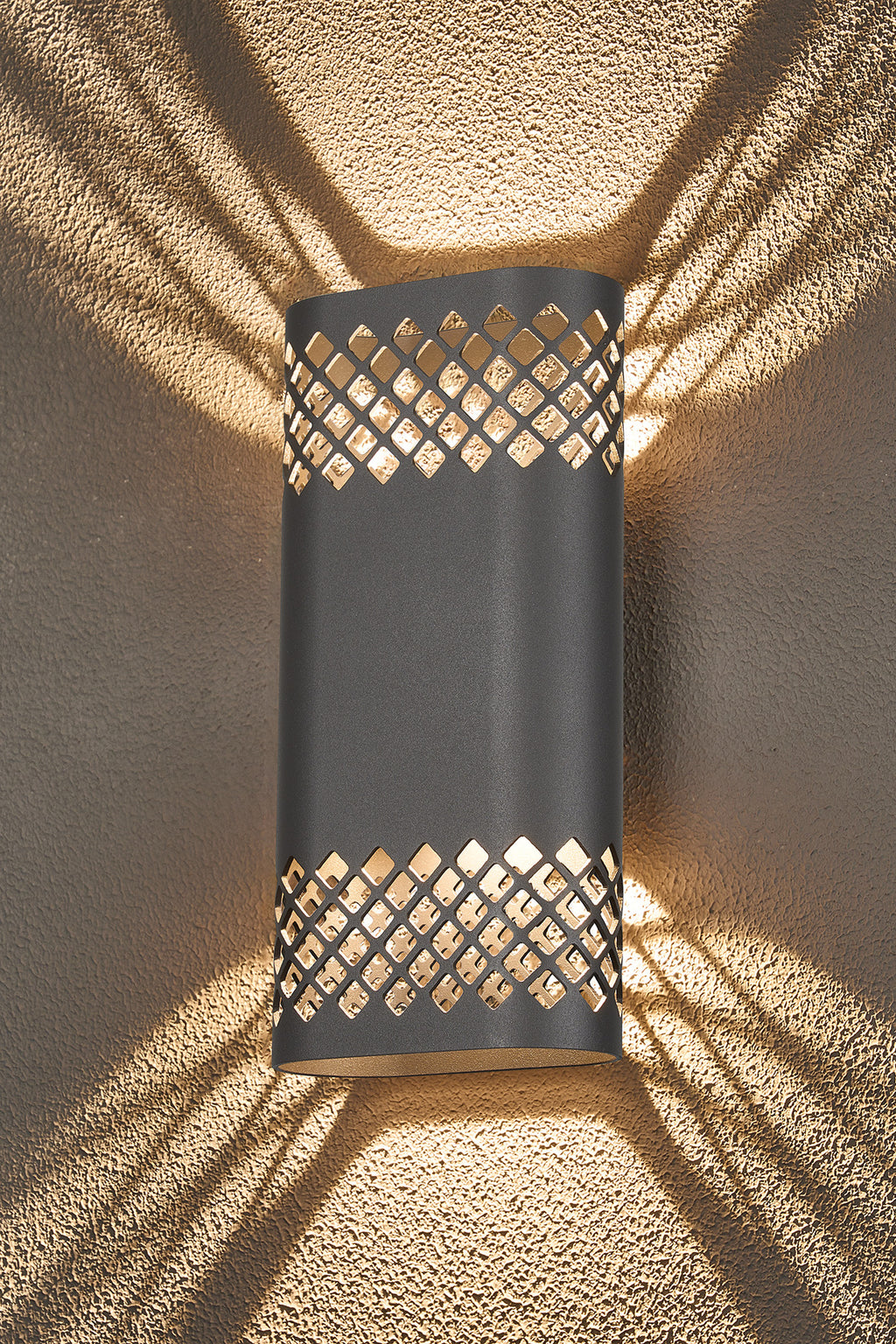 Zane Wall Lamp With 125 x 260mm Mesh Diamond Pattern Shade, 2 x 6.5W LED, 3000K, 900lm, IP65