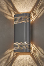 Zane Wall Lamp With 125 x 260mm Mesh Waves Pattern Shade, 2 x 6.5W LED, 3000K, 900lm, IP65