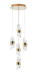 Gold Zanthus LED Circular Multi Pendant with Acrylic Swirls and Metal Detailing (Oaks 8022/5 SP ) - Luminosity Designs Ltd