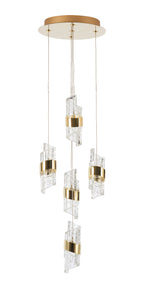 Gold Zanthus LED Circular Multi Pendant with Acrylic Swirls and Metal Detailing (Oaks 8022/5 SP ) - Luminosity Designs Ltd