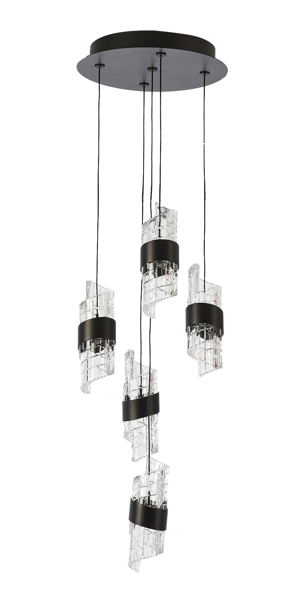 Unlit Zanthus LED Circular Multi Pendant with Acrylic Swirls and Metal Detailing (Oaks 8022/5 SP ) - Luminosity Designs Ltd