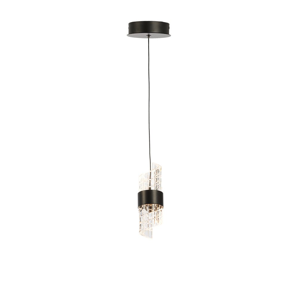 Oaks Lighting - Zanthus LED Single Pendant with Acrylic Swirls and Metal Detailing (Oaks 8022/1 SP ) - Luminosity Designs Ltd