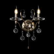 Diyas - Zinta Wall Lamp Switched 2 Light E14 Switched with Hanging Crystal Droplets - Luminosity Designs Ltd