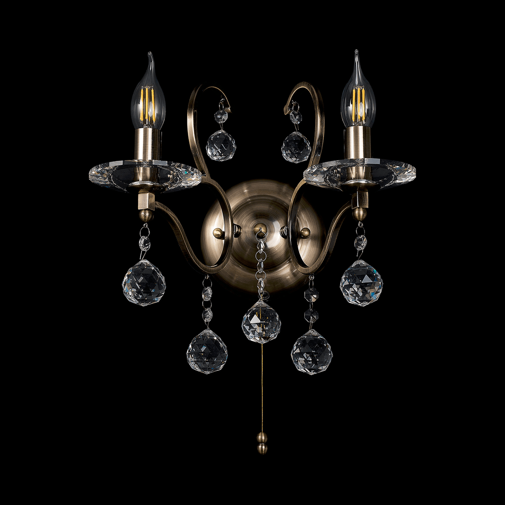 Diyas - Zinta Wall Lamp Switched 2 Light E14 Switched with Hanging Crystal Droplets - Luminosity Designs Ltd