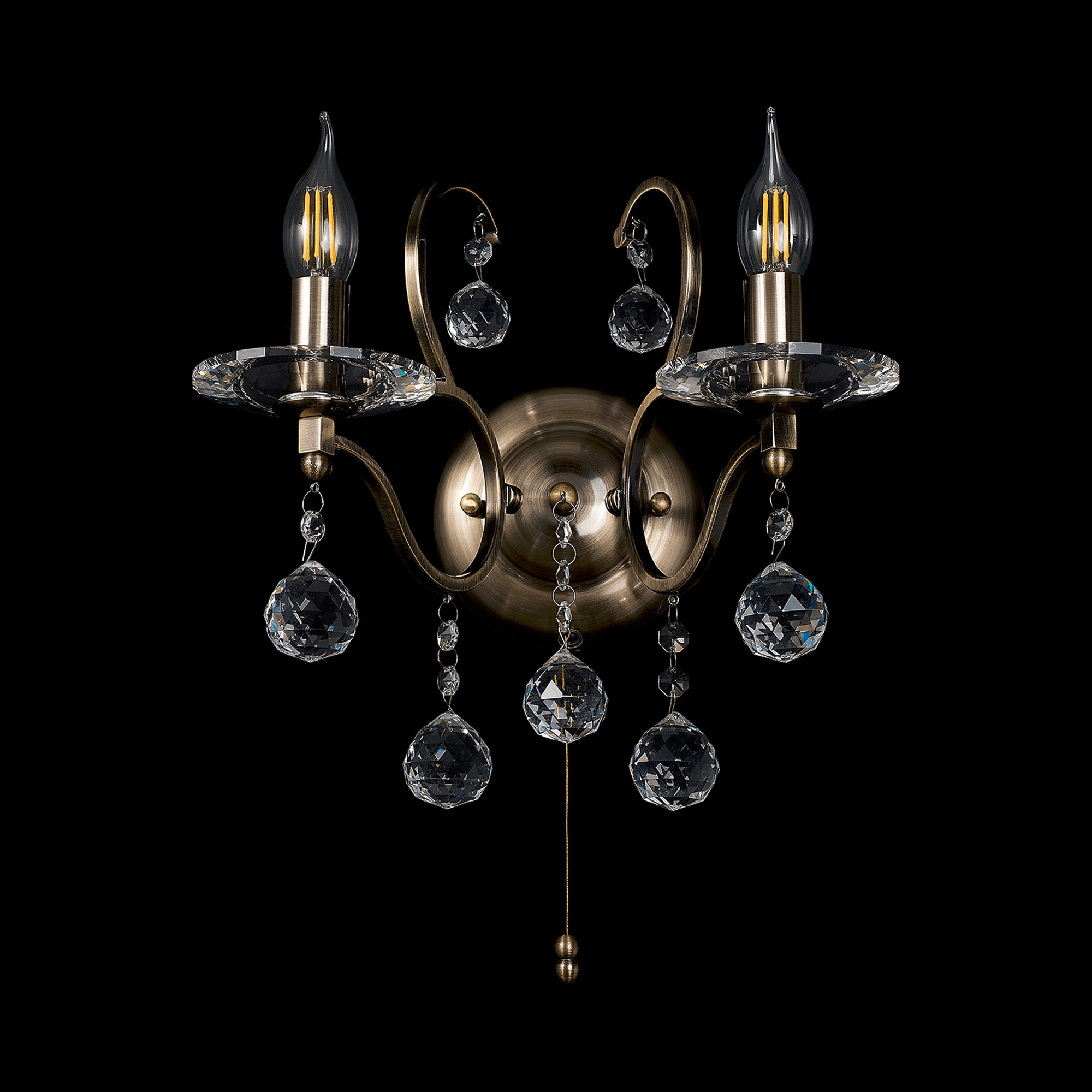 Diyas - Zinta Wall Lamp Switched 2 Light E14 Switched with Hanging Crystal Droplets - Luminosity Designs Ltd