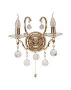 Diyas - Zinta Wall Lamp Switched 2 Light E14 Switched with Hanging Crystal Droplets - Luminosity Designs Ltd