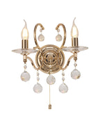 Diyas - Zinta Wall Lamp Switched 2 Light E14 Switched with Hanging Crystal Droplets - Luminosity Designs Ltd