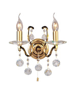 Diyas - Zinta Wall Lamp Switched 2 Light E14 Switched with Hanging Crystal Droplets - Luminosity Designs Ltd