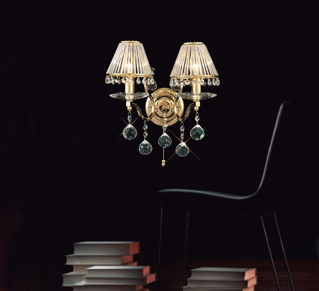 Diyas - Zinta Wall Lamp Switched 2 Light E14 Switched with Hanging Crystal Droplets - Luminosity Designs Ltd