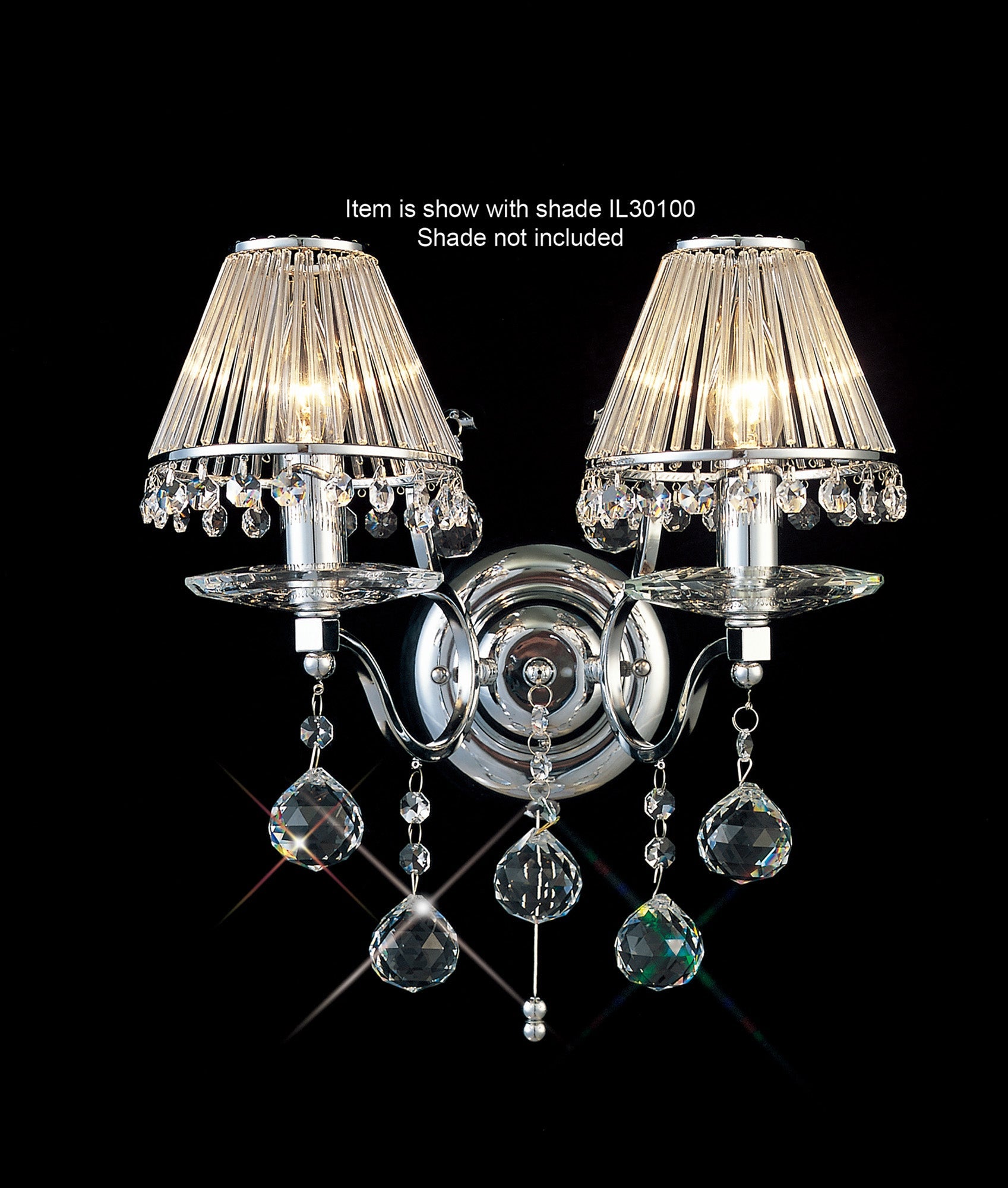 Diyas - Zinta Wall Lamp Switched 2 Light E14 Switched with Hanging Crystal Droplets - Luminosity Designs Ltd