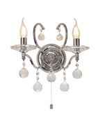 Diyas - Zinta Wall Lamp Switched 2 Light E14 Switched with Hanging Crystal Droplets - Luminosity Designs Ltd