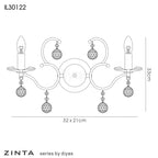 Diyas - Zinta Wall Lamp Switched 2 Light E14 Switched with Hanging Crystal Droplets - Luminosity Designs Ltd