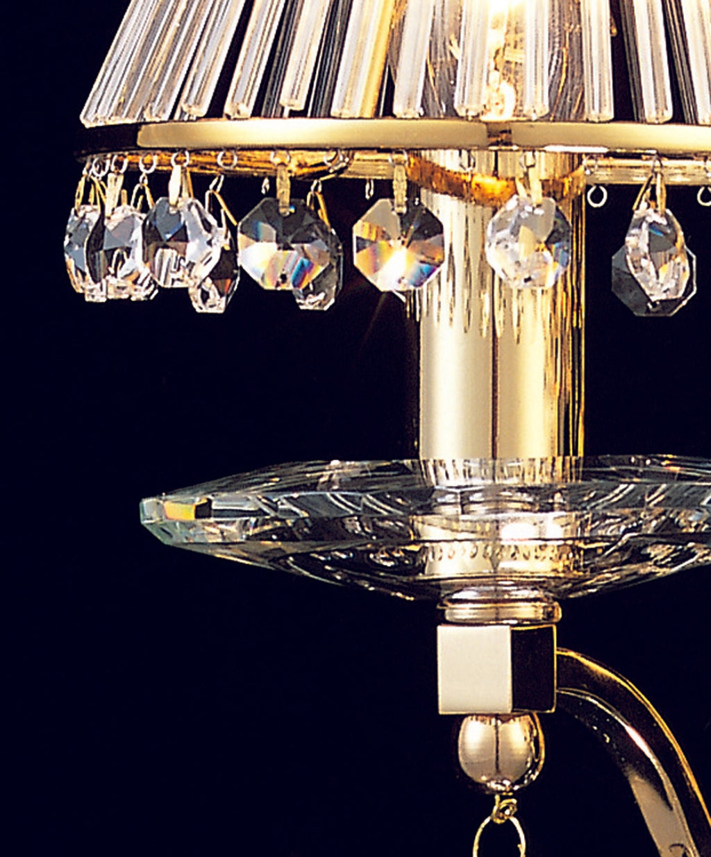 Diyas - Zinta Wall Lamp Switched 2 Light E14 Switched with Hanging Crystal Droplets - Luminosity Designs Ltd