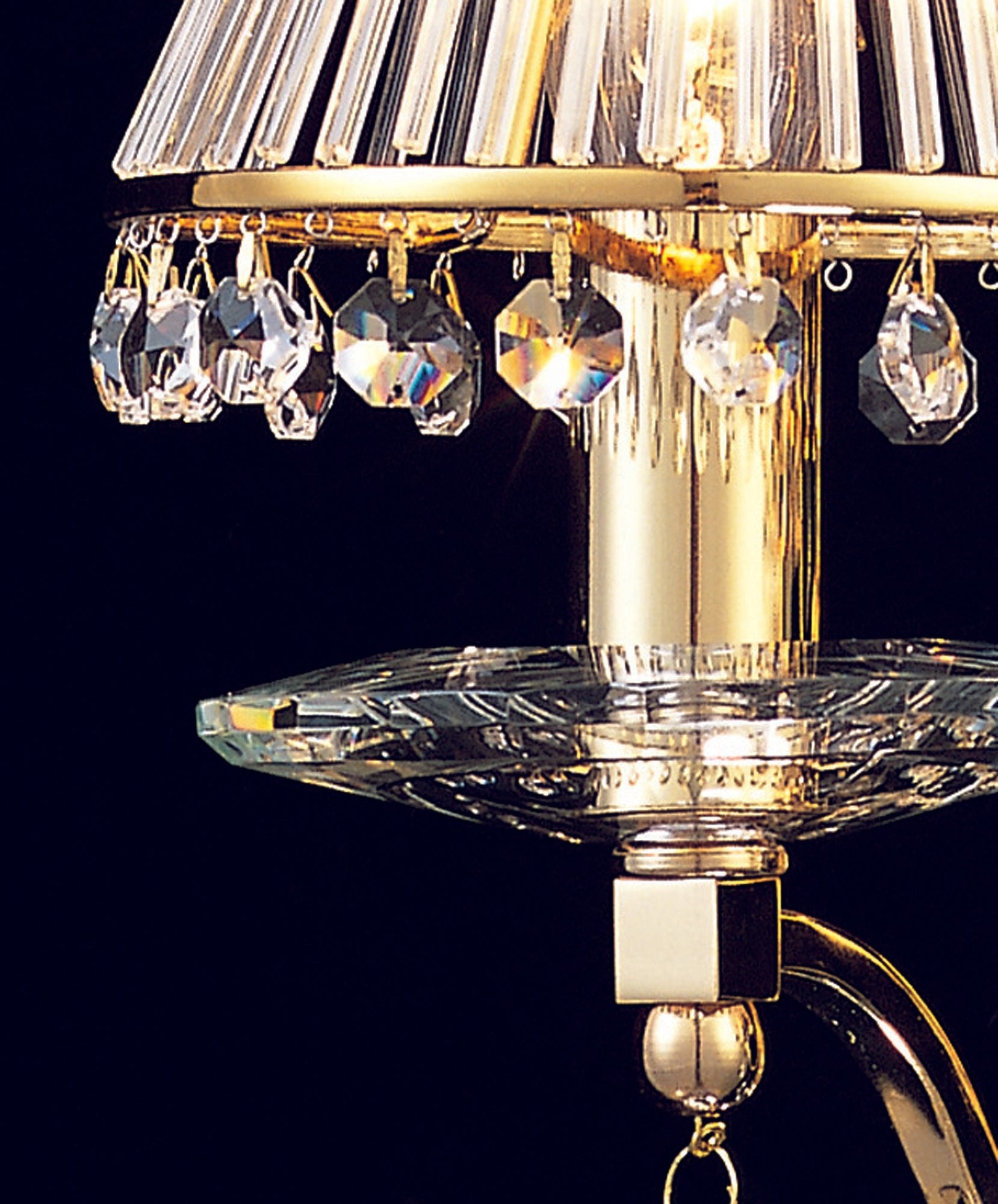 Diyas - Zinta Wall Lamp Switched 2 Light E14 Switched with Hanging Crystal Droplets - Luminosity Designs Ltd