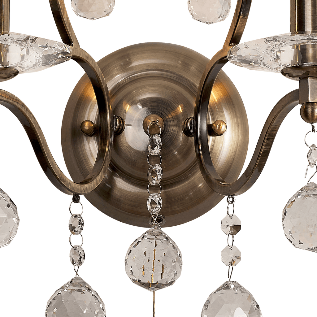Diyas - Zinta Wall Lamp Switched 2 Light E14 Switched with Hanging Crystal Droplets - Luminosity Designs Ltd