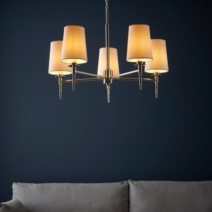 The Savoy 5 Light Fitting With Natural Linen Shades E14