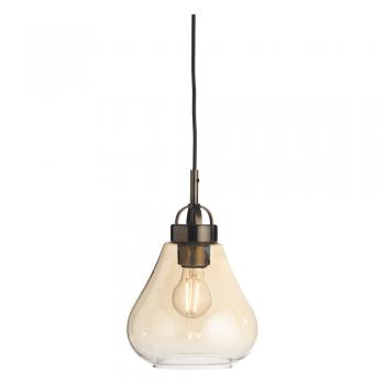 Small Turua Single Pendant Light, Teardrop Glass Shape, Metal Canopy with Braided Flex, 1 x E27