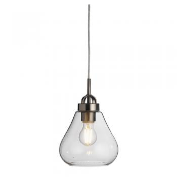 Small Turua Single Pendant Light, Teardrop Glass Shape, Metal Canopy with Braided Flex, 1 x E27