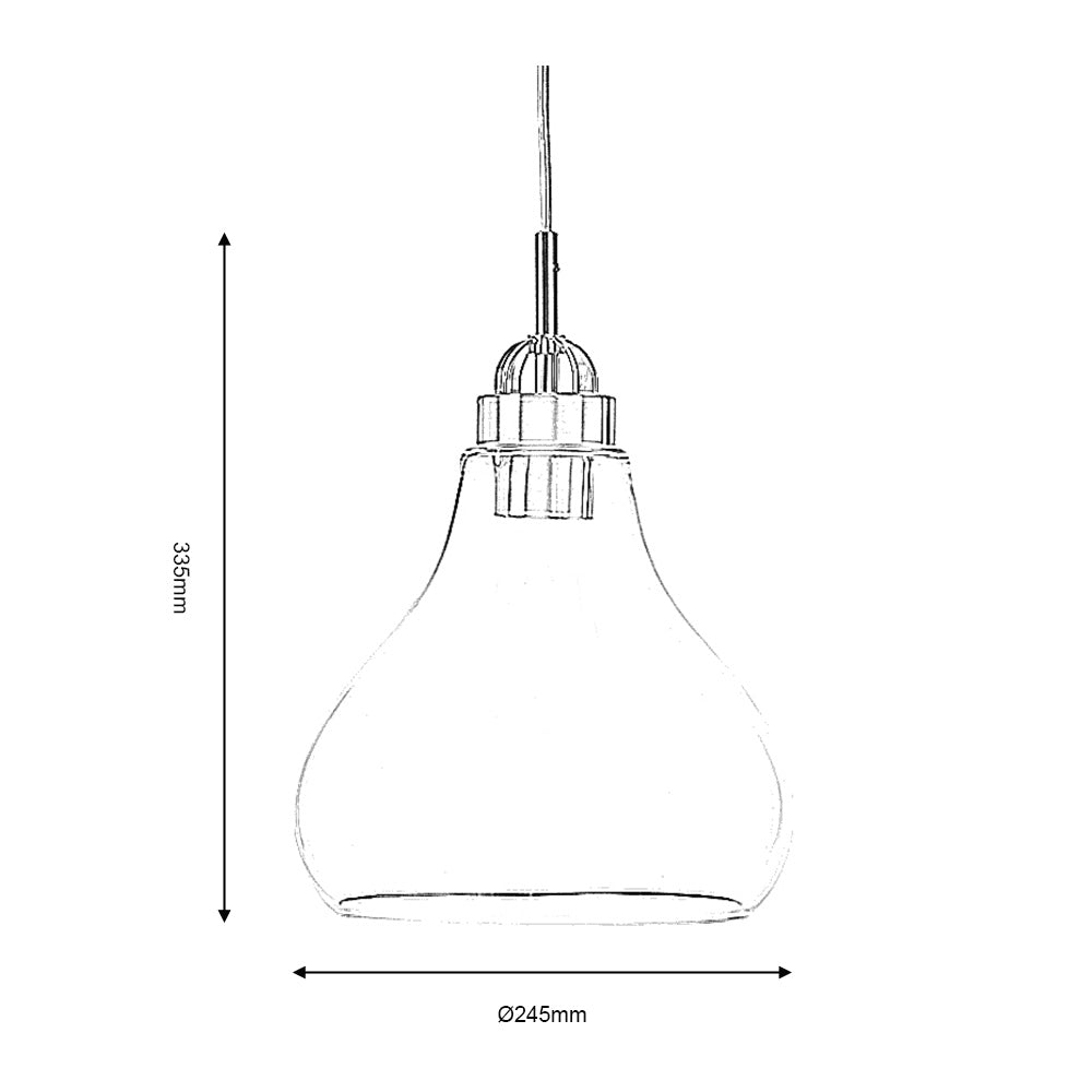 Medium Turua Single Pendant Light, Teardrop Glass Shape, Metal Canopy with Braided Flex, 1 x E27