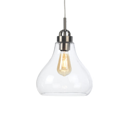 Medium Turua Single Pendant Light, Teardrop Glass Shape, Metal Canopy with Braided Flex, 1 x E27