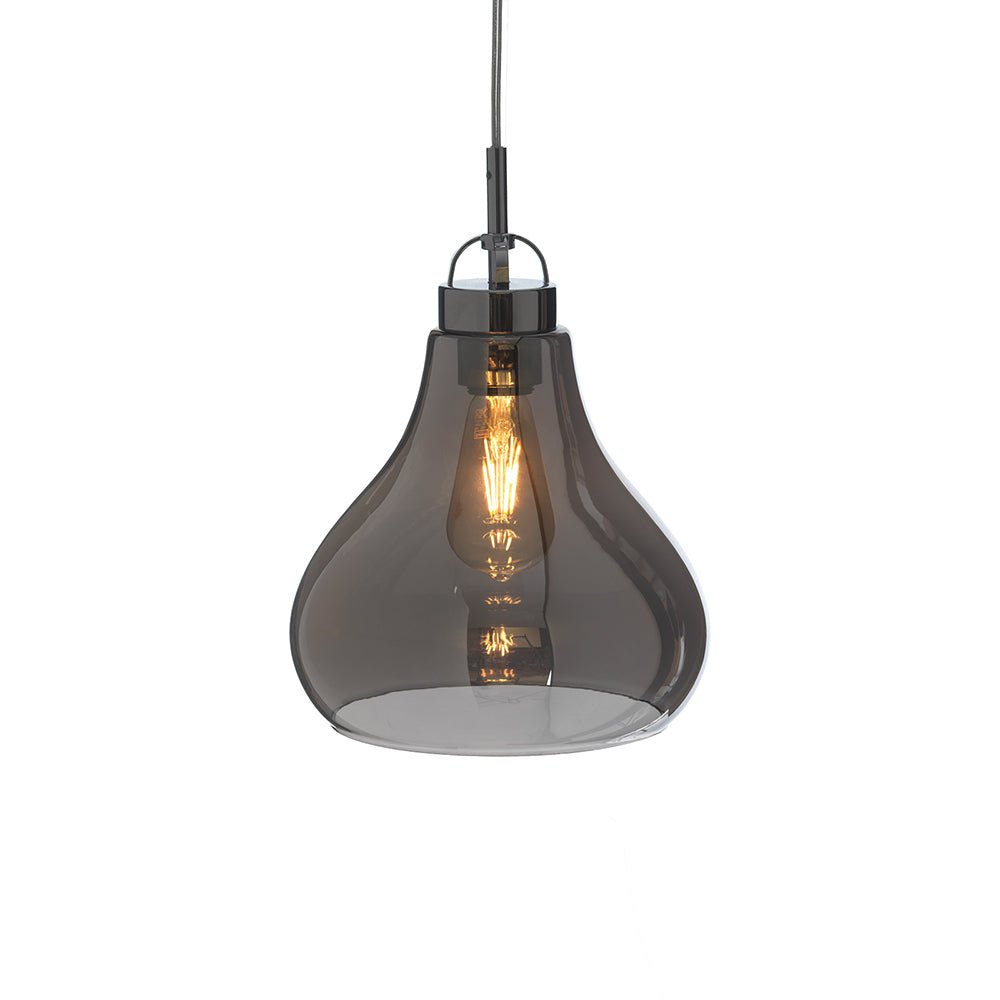 Medium Turua Single Pendant Light, Teardrop Glass Shape, Metal Canopy with Braided Flex, 1 x E27