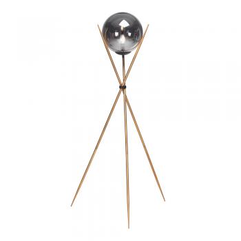 Akron Industrial Ball Floor Lamp, Metal Stand with Smoked Glass, 1x E27  (Oaks 1156 FL BK)