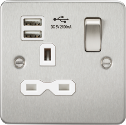 Flat Plate 1g Switched Socket With USB Sockets