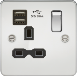 Flat Plate 1g Switched Socket With USB Sockets