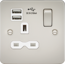 Flat Plate 1g Switched Socket With USB Sockets