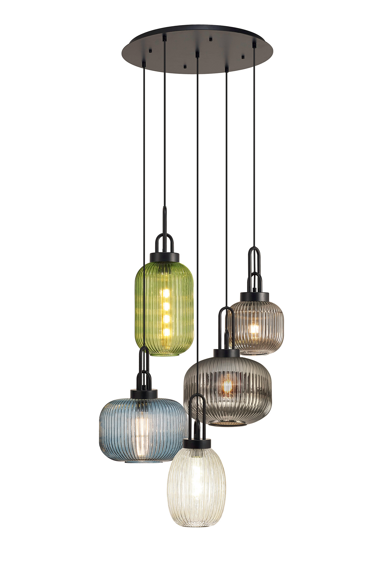 Pendulum Ribbed Glass Shade 5 Light Multi Pendant