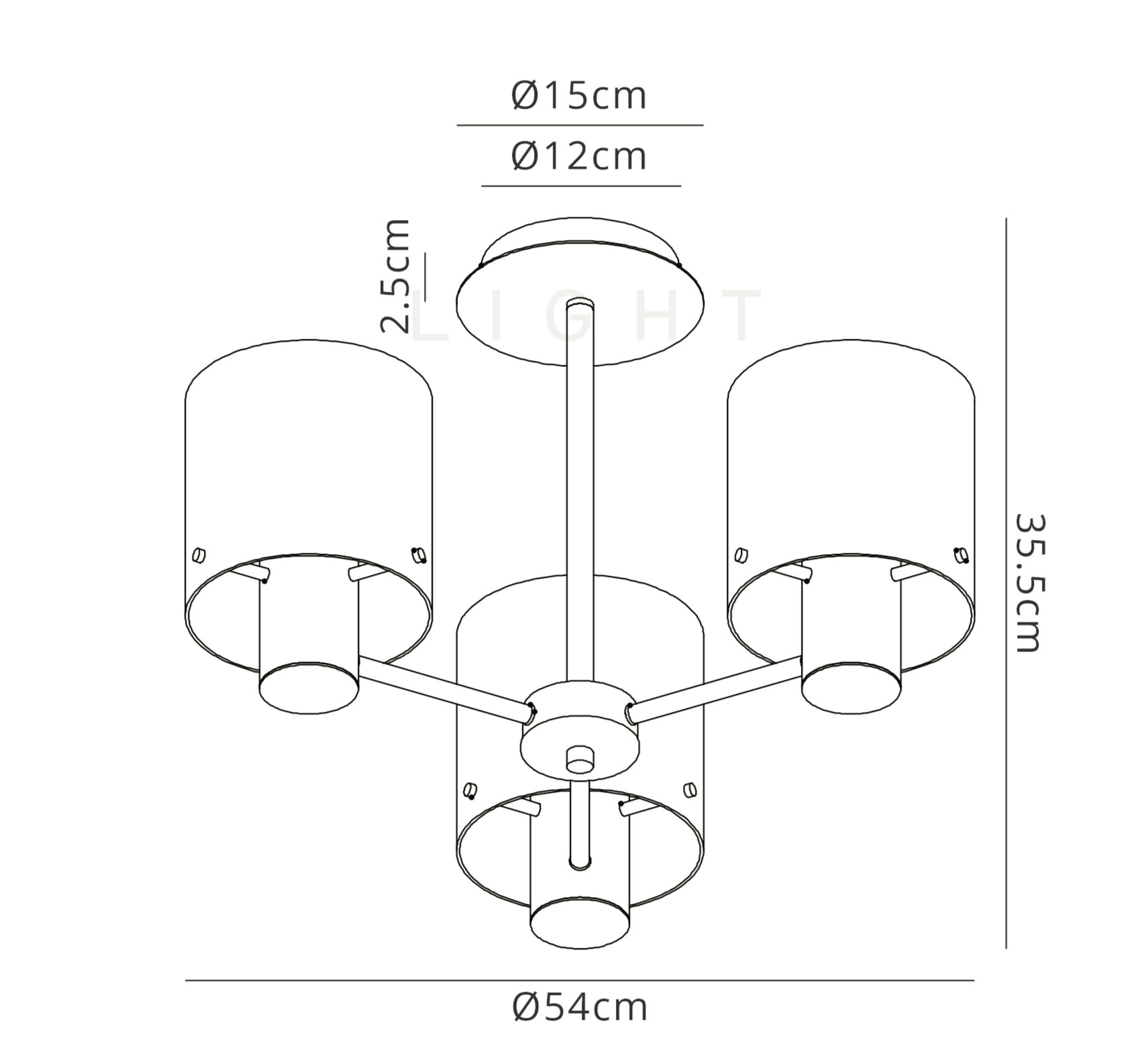 Luminosity Designs - 3 Light Fae Semi Flush Ceiling Fitting - Luminosity Designs Ltd