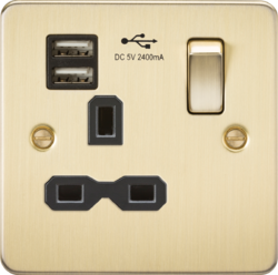 Flat Plate 1g Switched Socket With USB Sockets