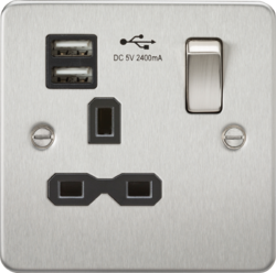 Flat Plate 1g Switched Socket With USB Sockets