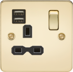 Flat Plate 1g Switched Socket With USB Sockets