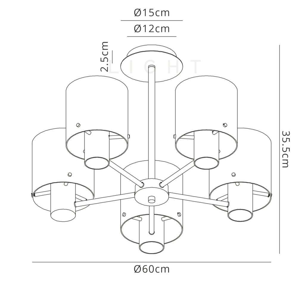Luminosity Designs - 5 Light Fae Semi Flush Ceiling Fitting - Luminosity Designs Ltd