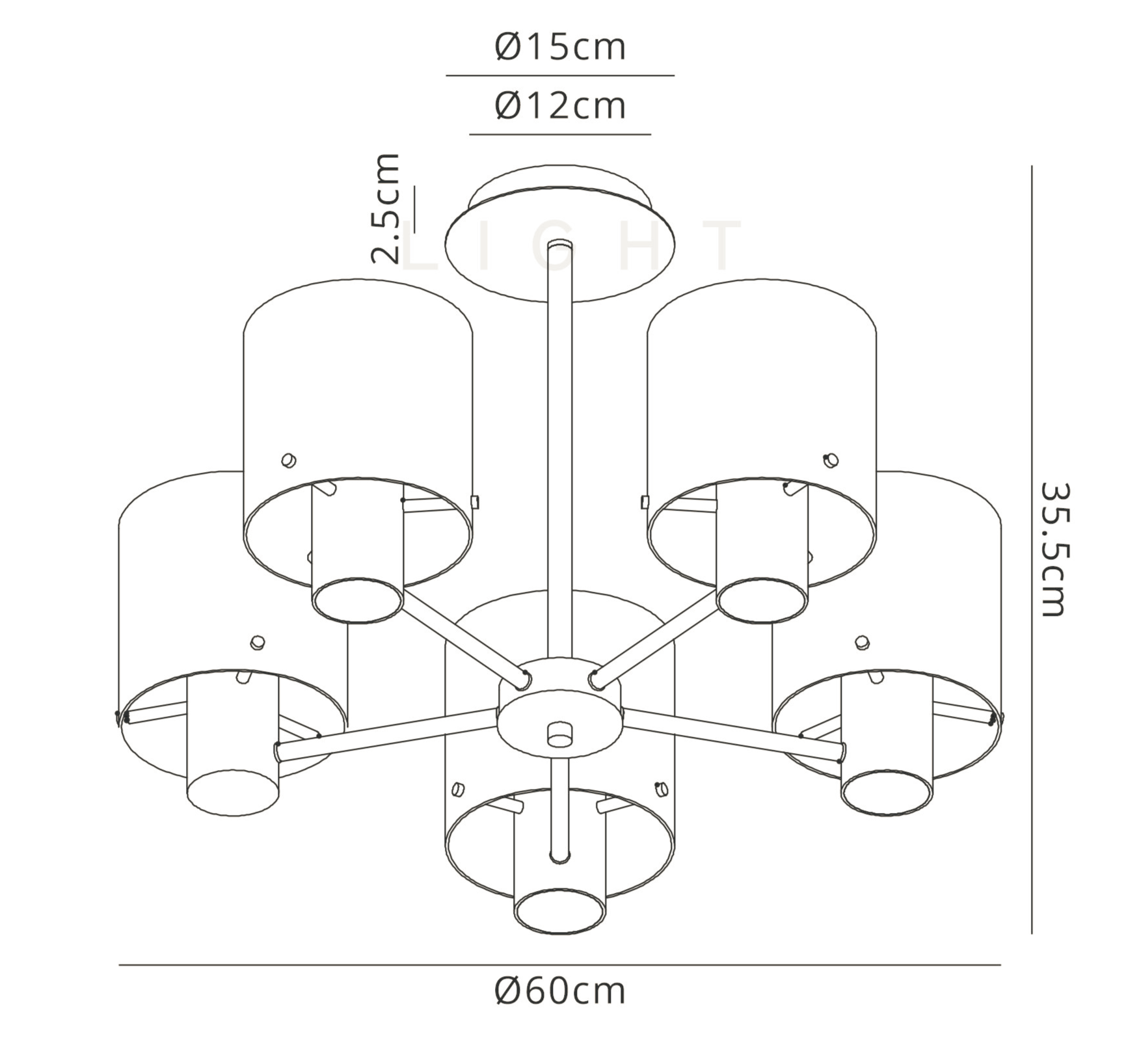 Luminosity Designs - 5 Light Fae Semi Flush Ceiling Fitting - Luminosity Designs Ltd