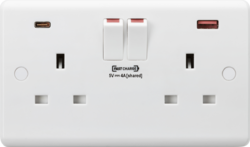 Curved Edge 13A 2G DP Switched Socket with Dual USB Charger - FASTCHARGE VERSION
