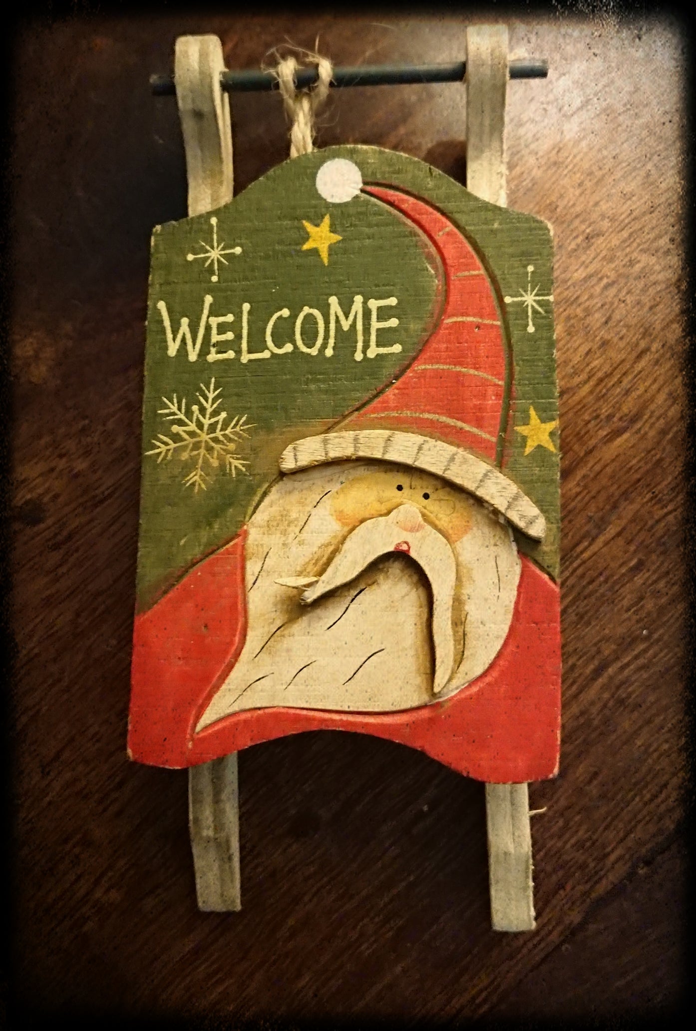 Wooden decorative Sled Decoration - Welcome Santa