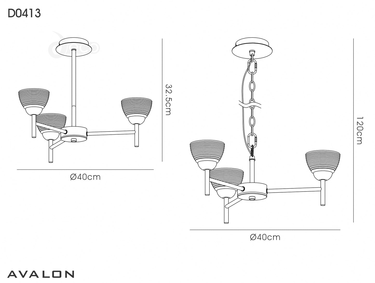 Avalon Ceiling 3 Light with Gridded Glass Shades G9 (Deco D0413)