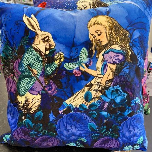 Luminosity Designs - Alice in Wonderland And Rabbit Artist Style Couch Cushion - Luminosity Designs Ltd