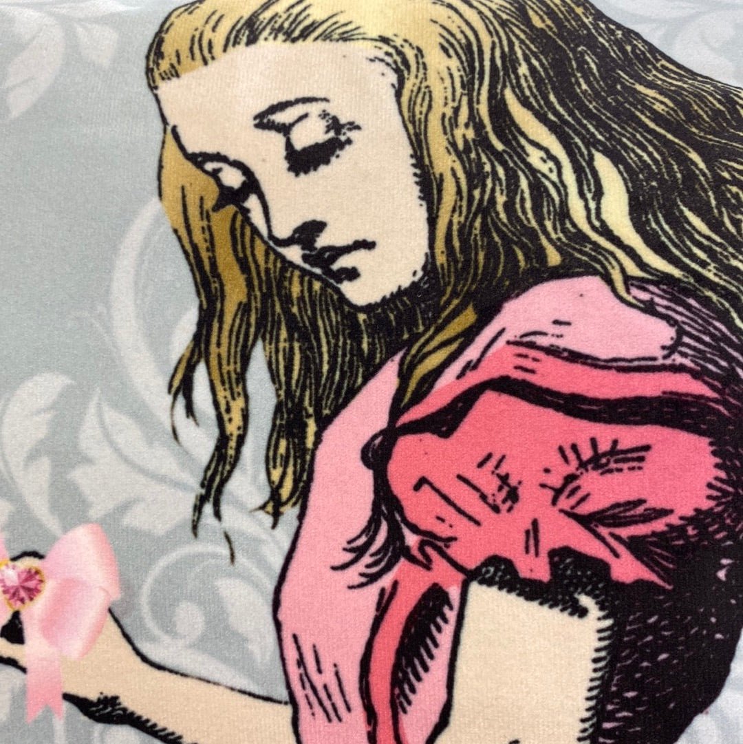 Luminosity Designs - Alice in Wonderland Teal and pink Artist Style Couch Cushion - Luminosity Designs Ltd