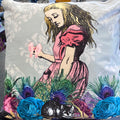 Luminosity Designs - Alice in Wonderland Teal and pink Artist Style Couch Cushion - Luminosity Designs Ltd