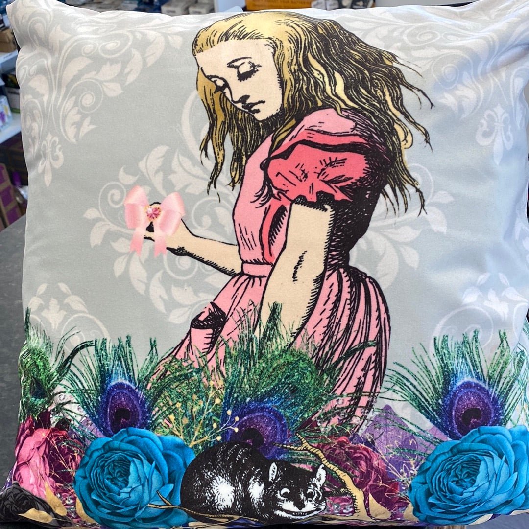Luminosity Designs - Alice in Wonderland Teal and pink Artist Style Couch Cushion - Luminosity Designs Ltd