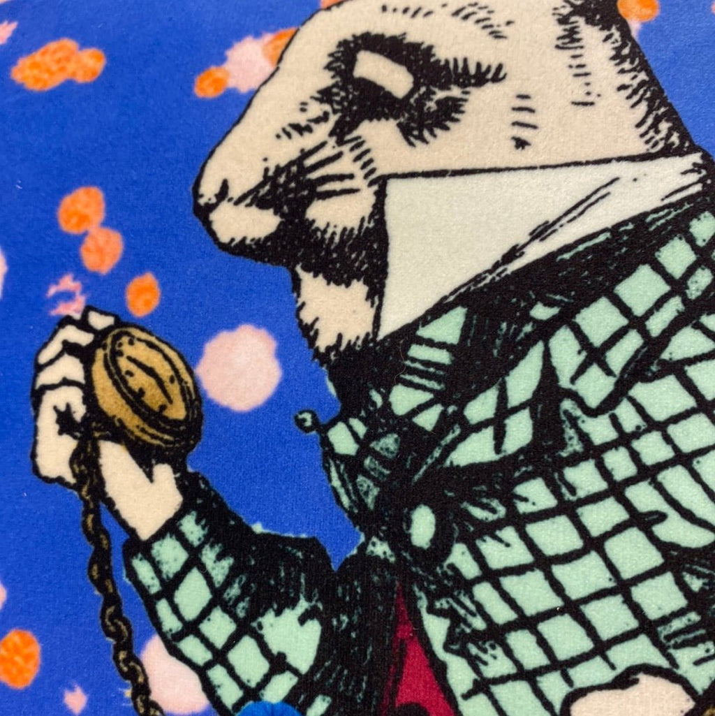 Luminosity Designs - Alice in Wonderland White Rabbit Blue Artist Style Couch Cushion - Luminosity Designs Ltd