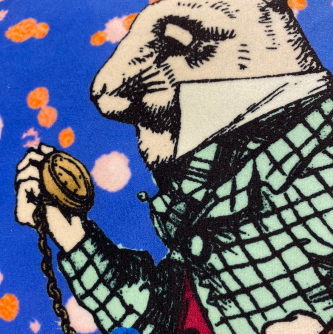 Luminosity Designs - Alice in Wonderland White Rabbit Blue Artist Style Couch Cushion - Luminosity Designs Ltd